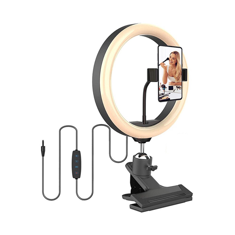 Video Conference Lighting Kit Clip on 10 inch LED Ring Light with Phone Holder Bluetooth Remote for Laptop PC Monitor Live Strea: 10 inch