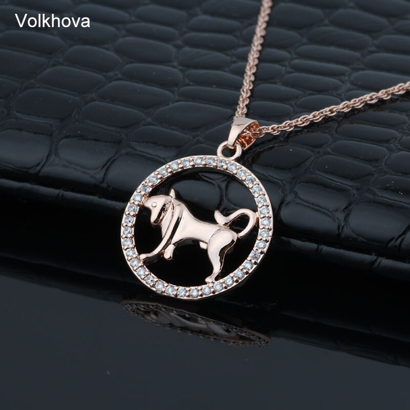 Volkhova 12 Zodiac Constellations Pendant Necklaces For Women Men 585 Rose Gold Cubic Zirconia Jewelry: Taurus