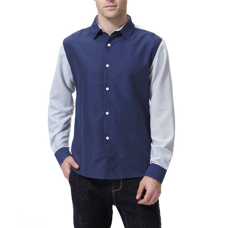 Mens Polka Dot Print Casual Button Down Dress Shirts Spring Autumn Slim Long Sleeve Shirt Men Business Social Shirt Male: navy / M
