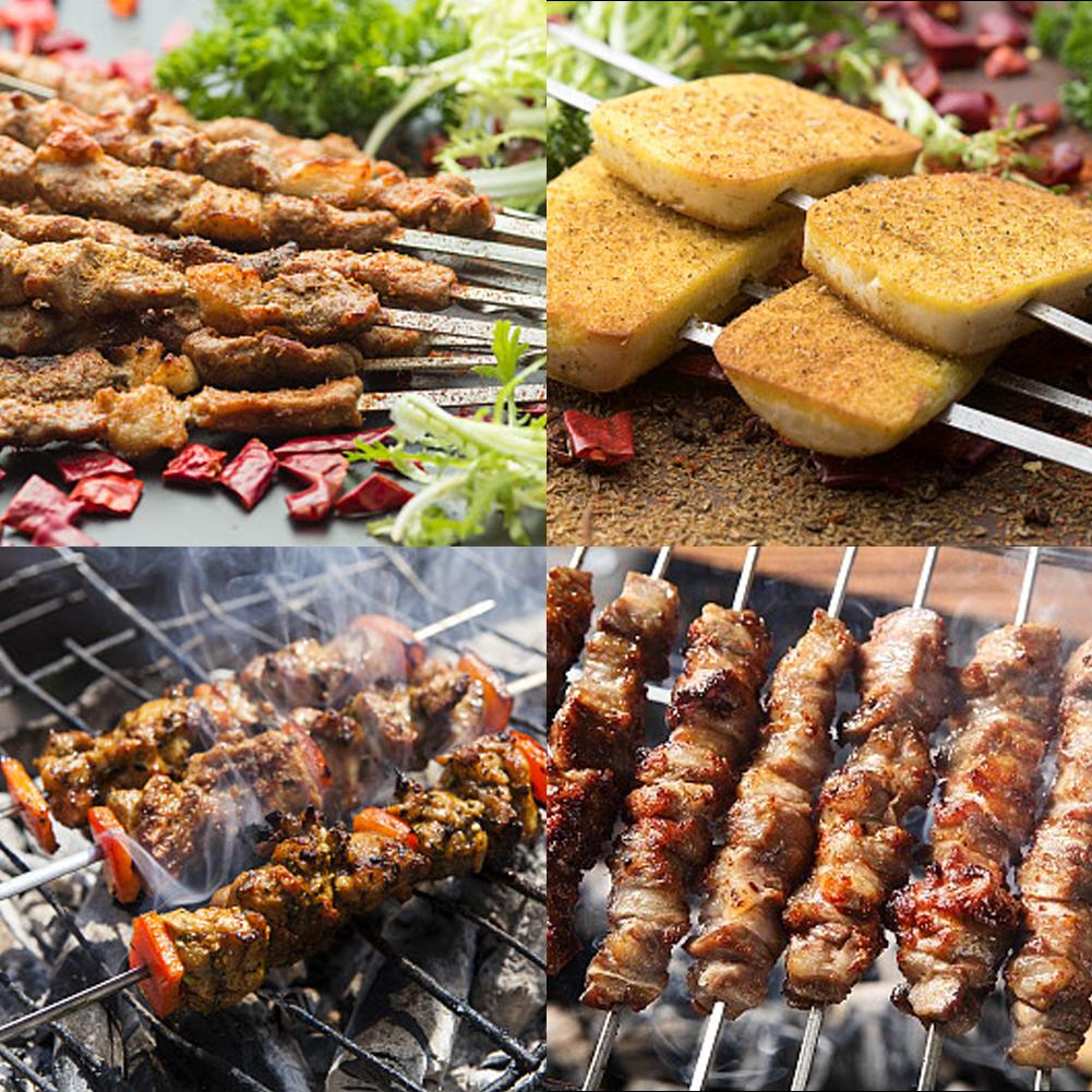 10 st långa grillpinnar i rostfritt stål med handtag återanvändbara grillspett utomhuscamping  #4w