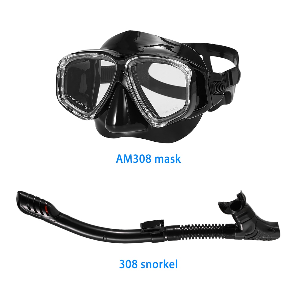 Voksne dykning maske dykning maske undervands snorkel sæt anti tåge snorkling beskyttelsesbriller svømning maske glas mænd kvinder dykning beskyttelsesbriller: 308 dykkermaskesæt