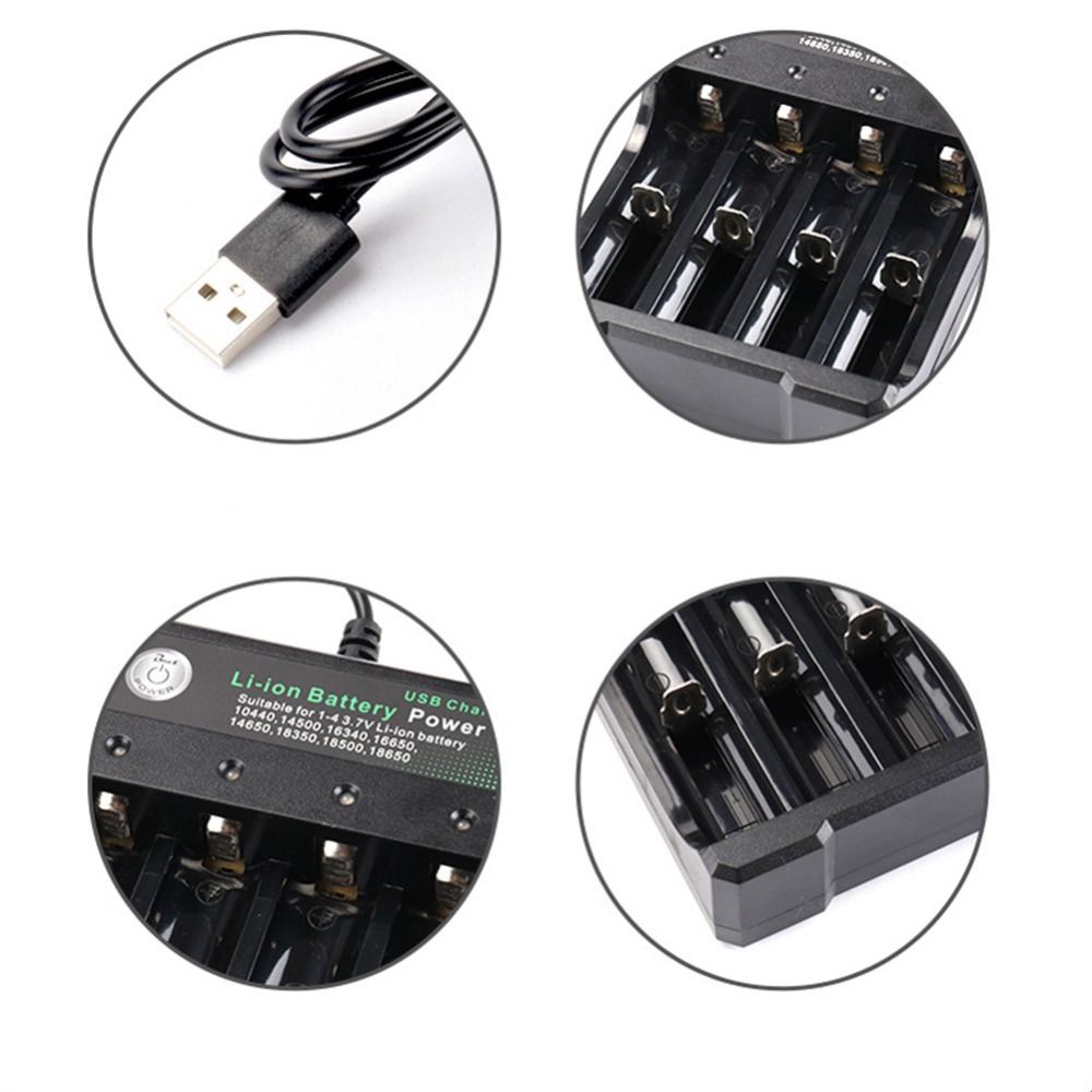 1/2/4 spor  ac 110v/220v 18650 batterilader svart til 14500 14650 16650 18350 18500 18650 3.7v oppladbare litiumbatterier