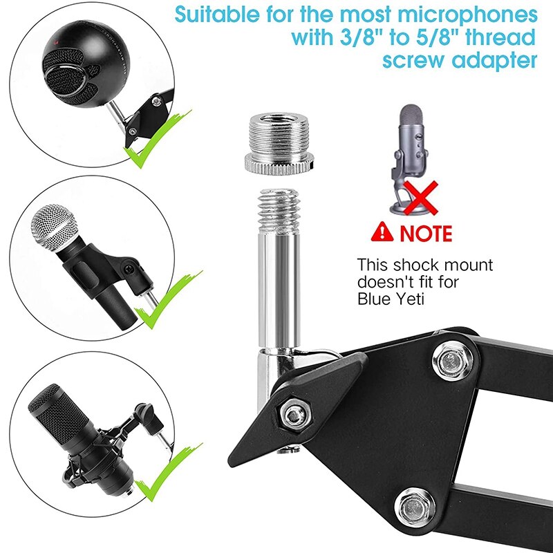 Pied de micro, Micro Perche avec Suspension Réglable Ciseaux Bras Support de Support Pour Téléphone, pour Blue Snowball Et d'autres Pri