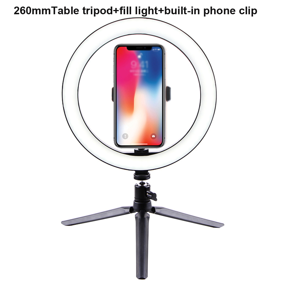Fotografering makeup lampe spejl led selfie lys 260mm dæmpbar make up kamera telefon lampe med bordstativ telefon holder stand: Størrelse 2