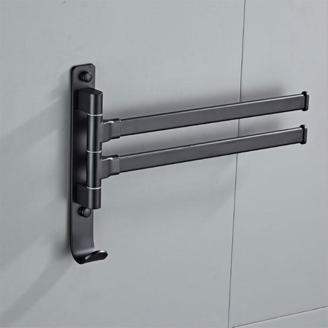 2/3/4 Arms Matte Black Bathroom Swivel Towel Bar, Space Saving Swinging Towel Rack Wall Mounted, Towel Holder with Hooks: 2-Arms