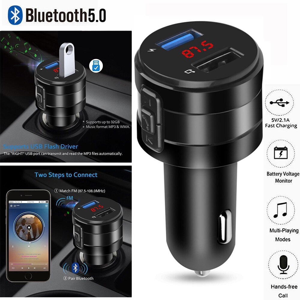 FM Transmitter Aux Modulator Bluetooth 5.0 Handsfree Car Kit Car Audio MP3 Player Quick Charge Dual USB Car Charger