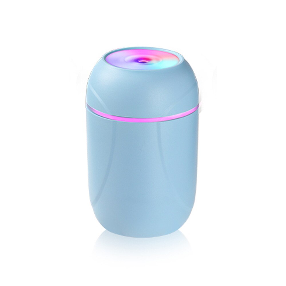 Nebulizador USB ultrasónico Mini humidificador de aire 260ML Aroma difusor de aceite esencial para el fabricante de niebla del hogar del coche con lámpara de noche LED: Blue