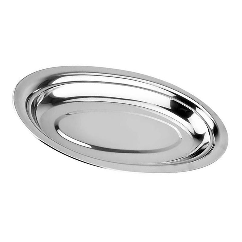 1pc Stainless Steel Dinner Plate Restaurant Serving Plate Oval Steaming Fish Plate Snack Dessert Dish Kitchen Service Tray