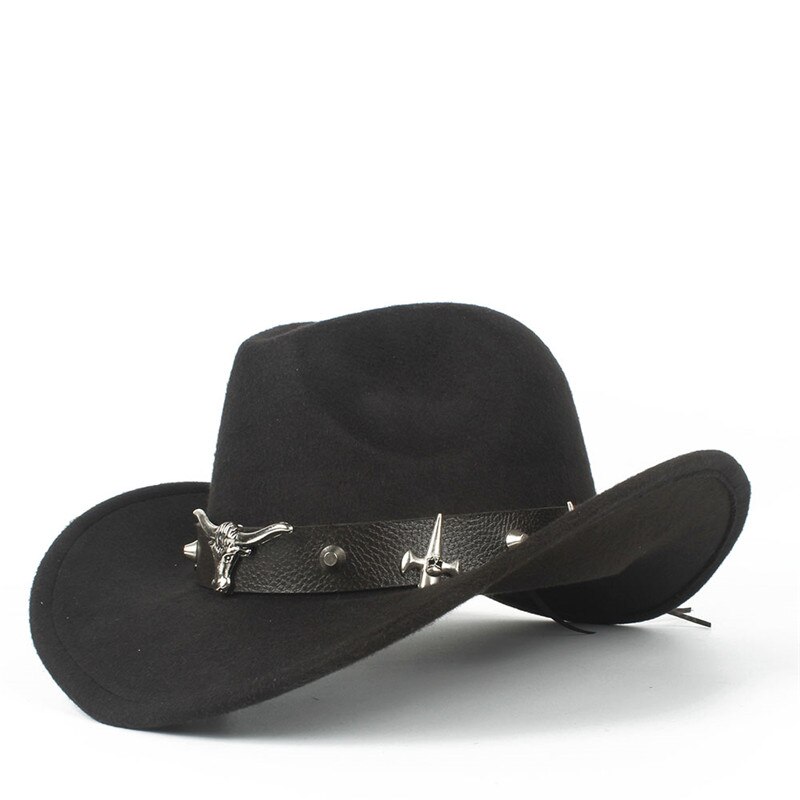 100% Wool Women Men Hollow Western Cowboy Hat With Tauren Belt Winter Outback Jazz Toca Sombrero Cap Size 56-58CM
