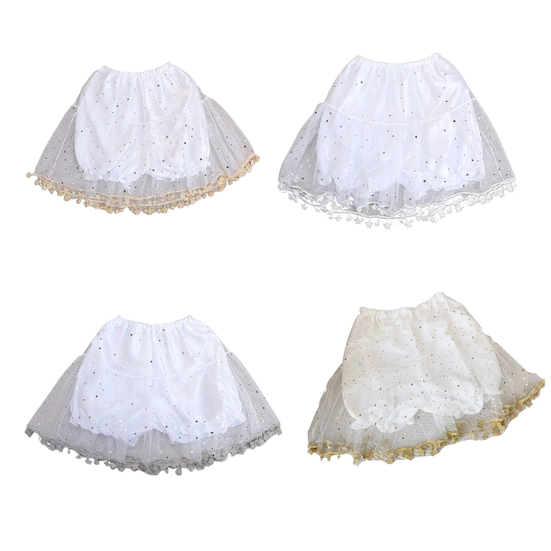 Women Petticoat Pant Pettipants Short Half Slips Underskirt with Star Tassel 17 In for Lolita Cosplay Vintage Party