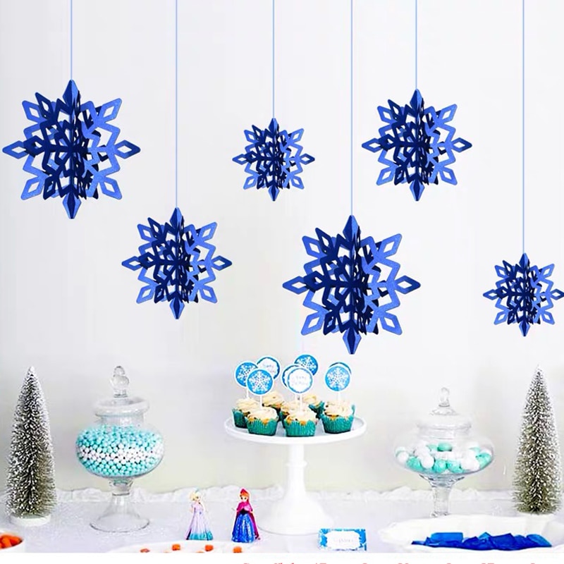 Large Cardboard Three-Dimensional Snowflake Hanging Ornaments 6 Piece Set Year Christmas Party Decoration Supplies