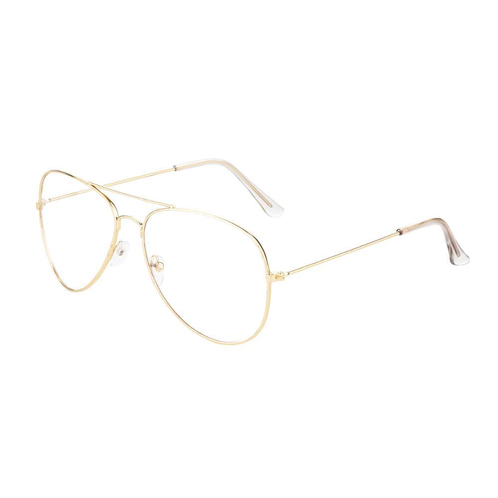 Luftfart metalramme solbriller kvindelige klassiske optik briller gennemsigtig klar linse kvinder mænd briller optisk pilot stil: Guld