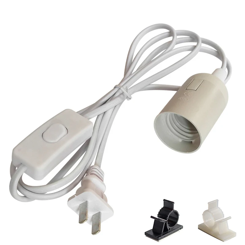 Portalámparas E27, luz colgante, cable de alimentación de 1,8 m, adaptador de enchufe UE/EE. UU. con cable de interruptor, utilizado para fijar enchufes, blanco, negro: Marfíl