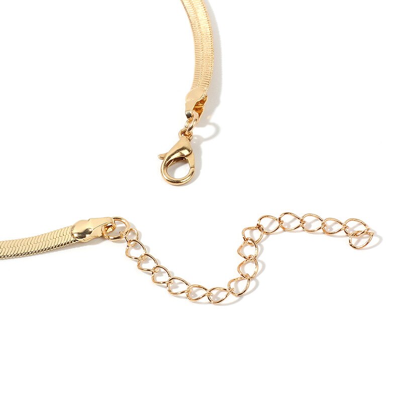 Collar de Gargantilla ajustable con de espiga para mujer, cadena serpiente plana de 5MM y oro , Gargantilla sencilla, joyería delicada de 15"