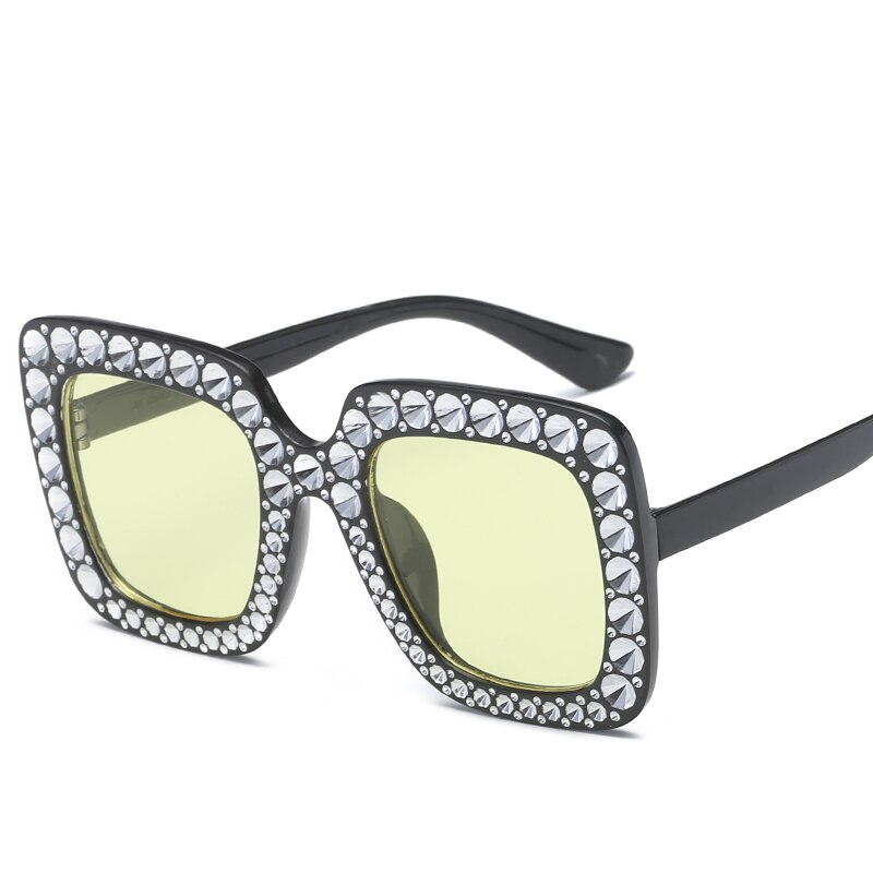 Firkantede vandre solbriller kvinder italien mærke diamant solbriller damer vintage overdimensionerede kvindelige beskyttelsesbriller  uv400: 12-jh15982-c2