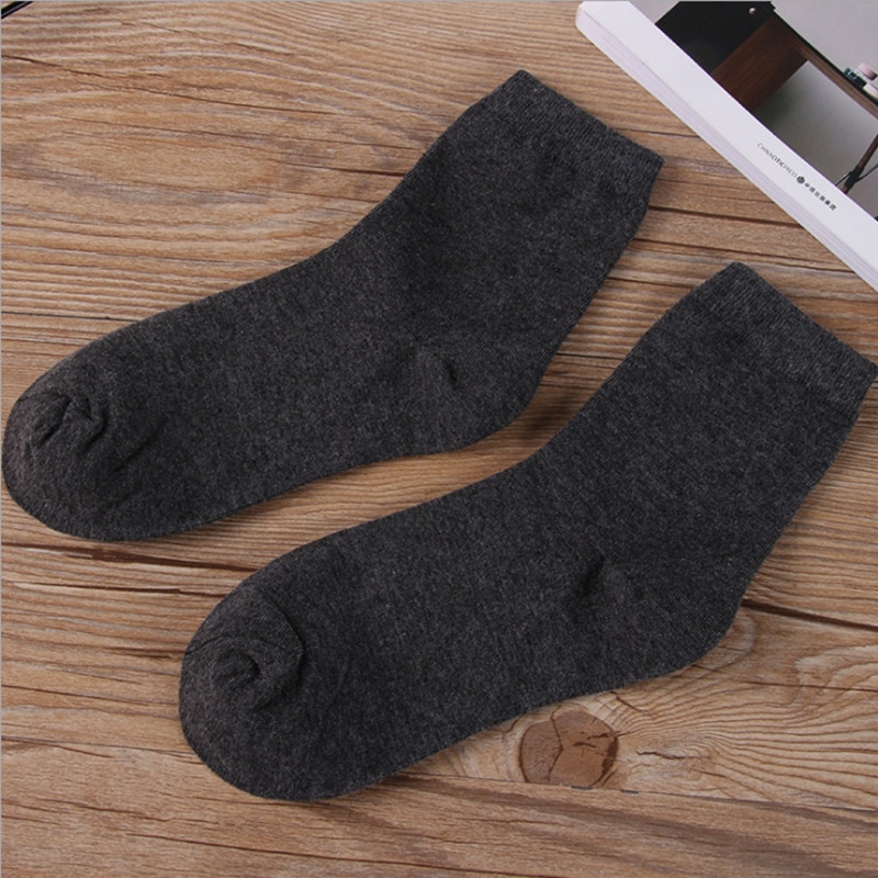 5 Pairs Solid Color Cotton Socks Men Business Casual Breathable Spring Winter Warm Male Crew Socks: 5 Pairs-Deep Grey