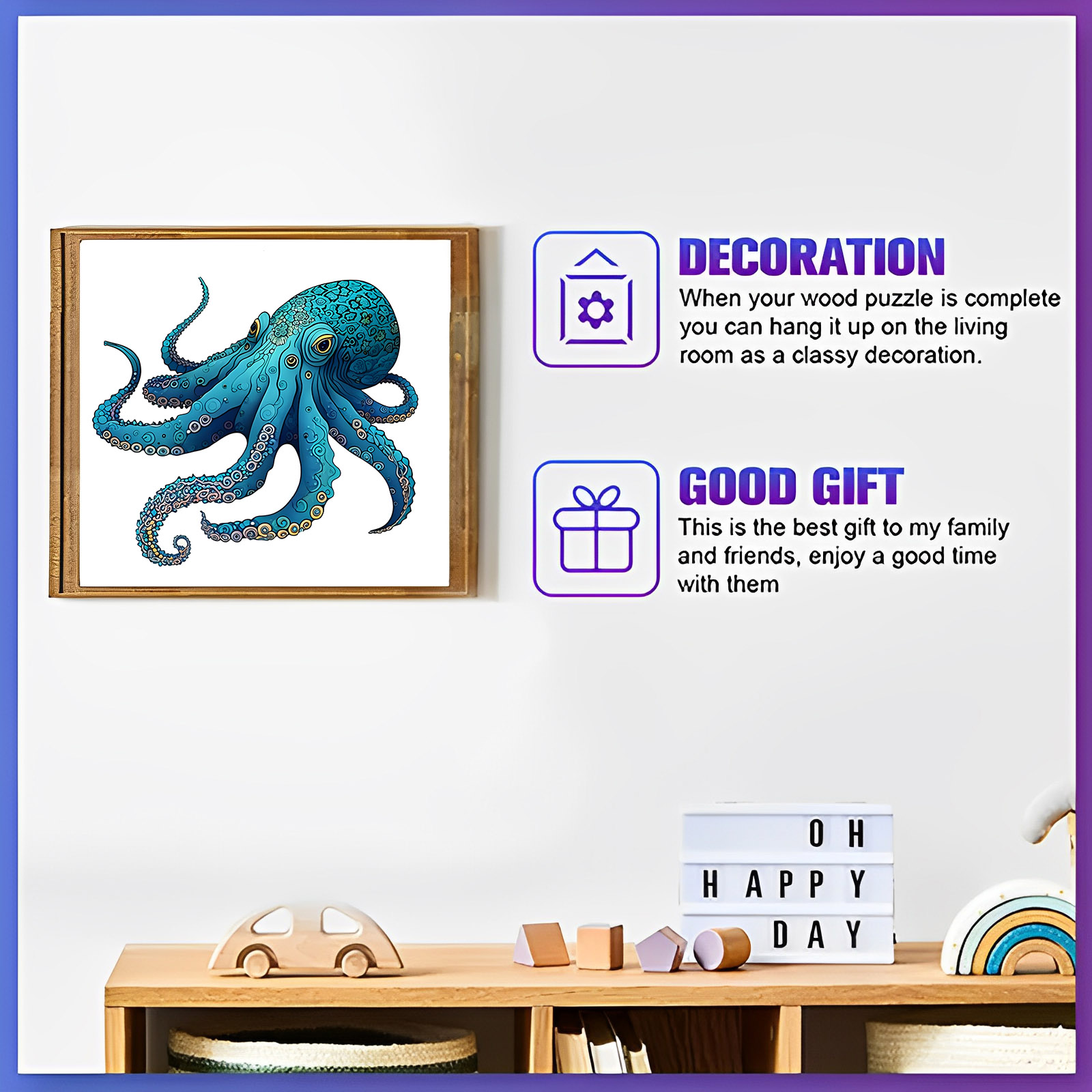 Octopus Pattern Wooden Puzzle, Irregular Animal Shapes, Stress Relief Toys, Birthday
