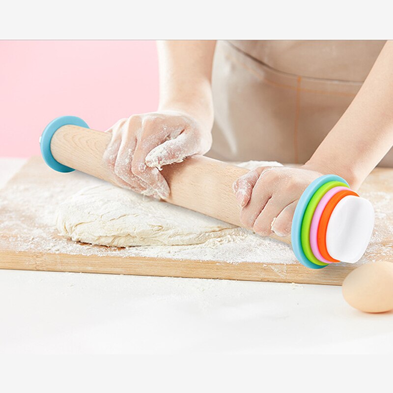 Adjustable Wood Rolling Pin With Removable Rings Kitchen Baking Wooden Rolling Pin With Scaled Flour Pastry Flour Sticks Tools