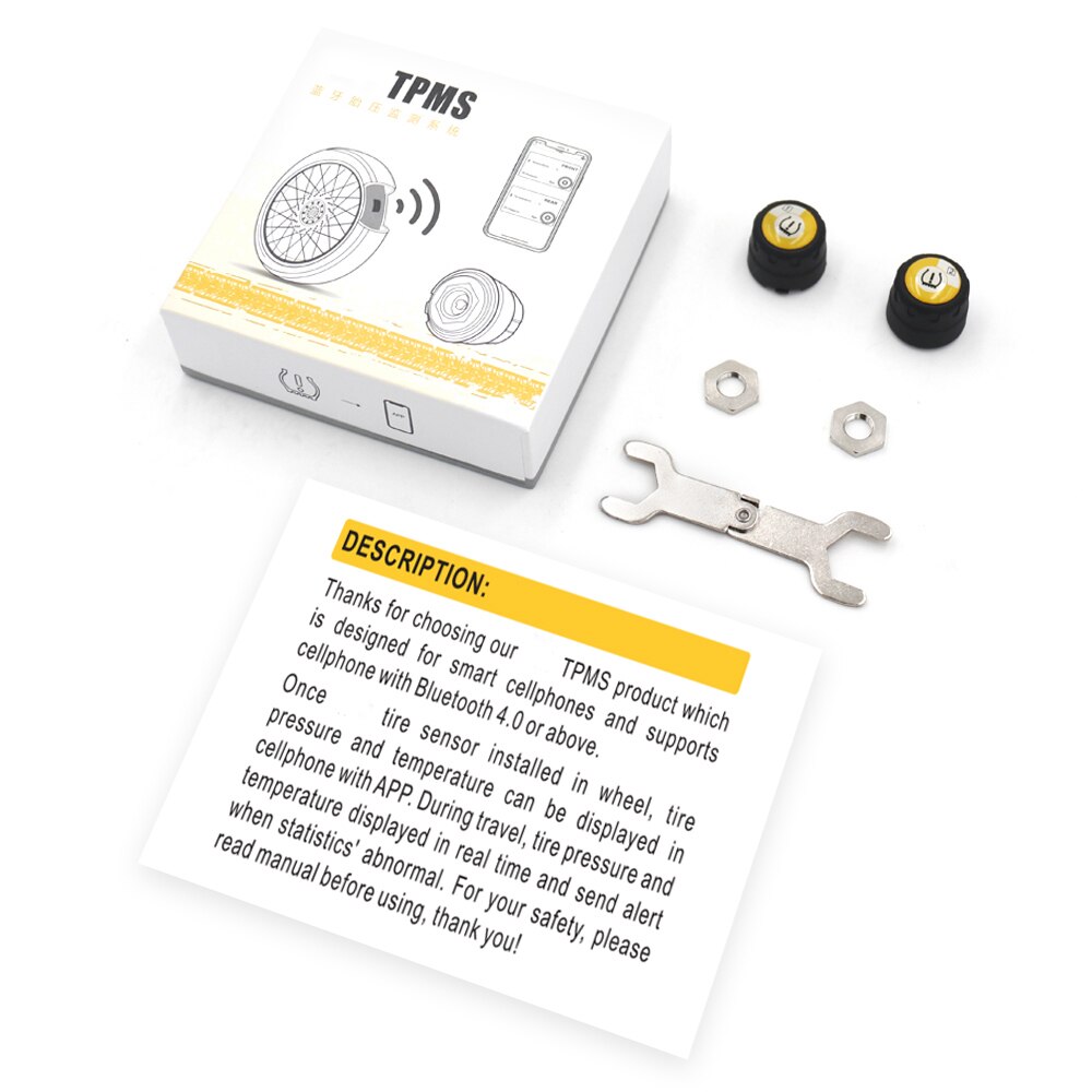 2PCS V100B TPMS External Sensors Motorcycle APP Mode Bluetooth Tire Pressure Monitoring System Battery Life 3 - 5 Years