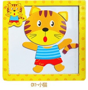 Holzspielzeug 3D Magnetische Puzzle Holz Baby Spielzeug Tiger/Bär Frosch Cartoon Tiere Kühlschrank Magnet Pädagogisches: Cat