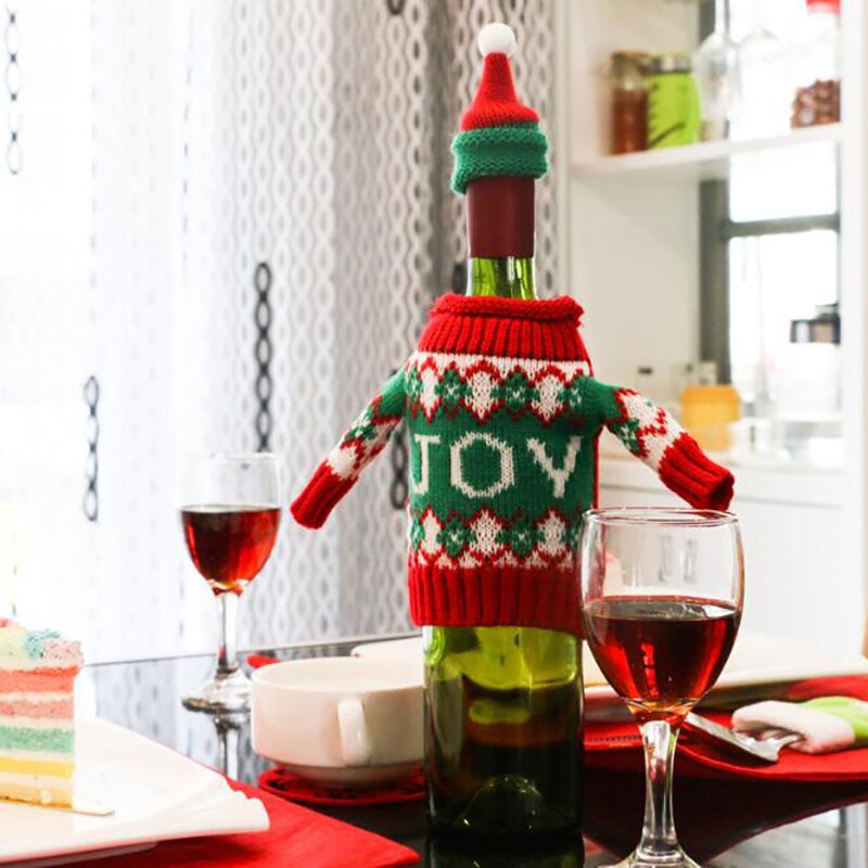 Świąteczne ubranko na butelkę robić wina dzianinowa dekoracja dla butelki czerwonego wina święty mikołaj drzewo łosia nowy rok jadalnia wystrój stołu dekoracje świąteczne nowość: style4