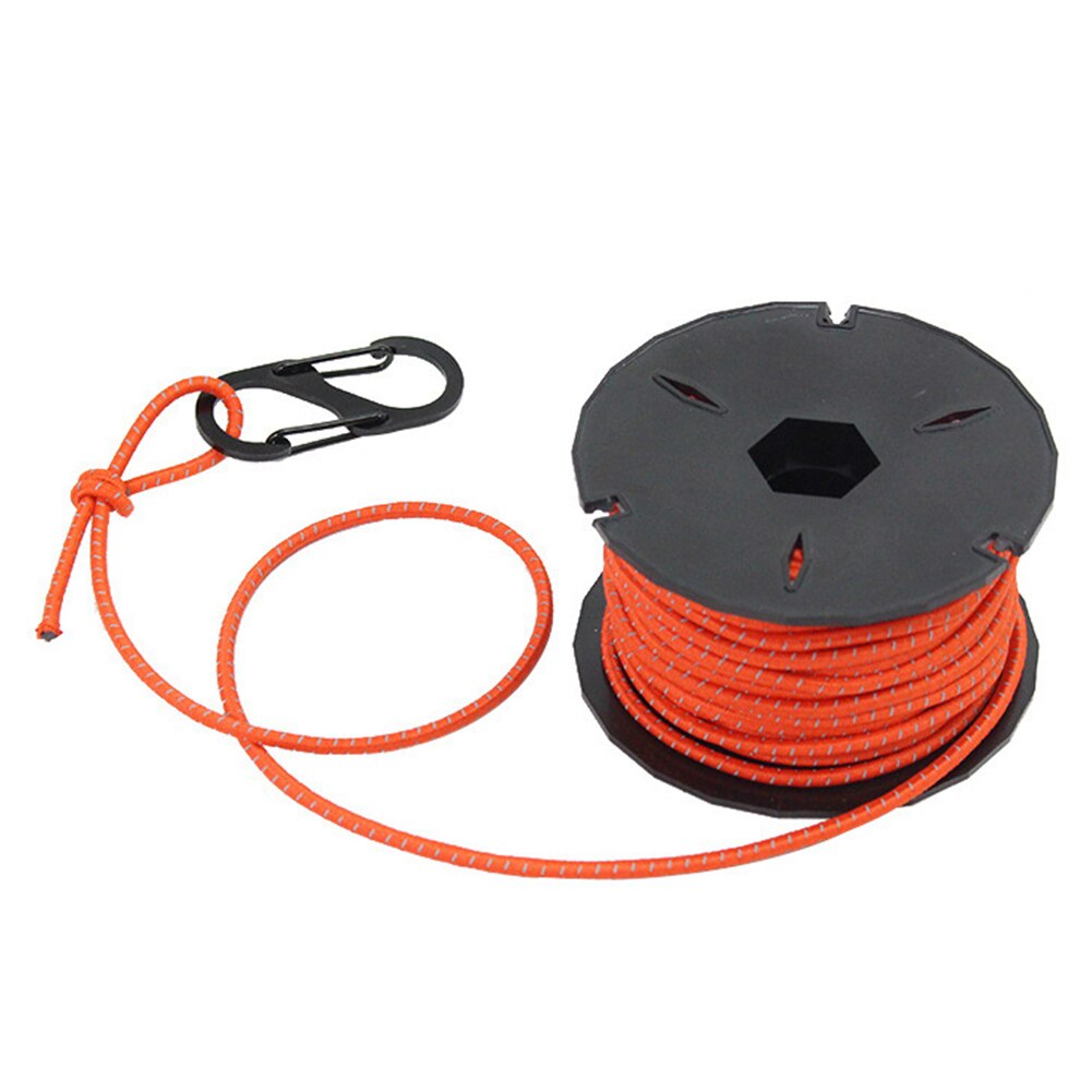 Cuerda para tienda al aire libre, cuerda elástica reflectante para toldo, cuerda para tienda de campaña de 3mm con mosquetón, cuerda elástica para acampar, senderismo, 15m: Naranja