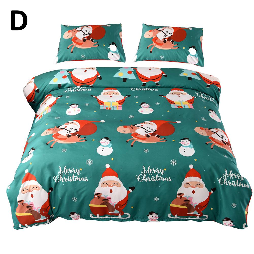 Julebed dynebetræk sæt julemanden sengetøj dynetæppe dynebetræk pudebetræk til familie fest dekoration: D