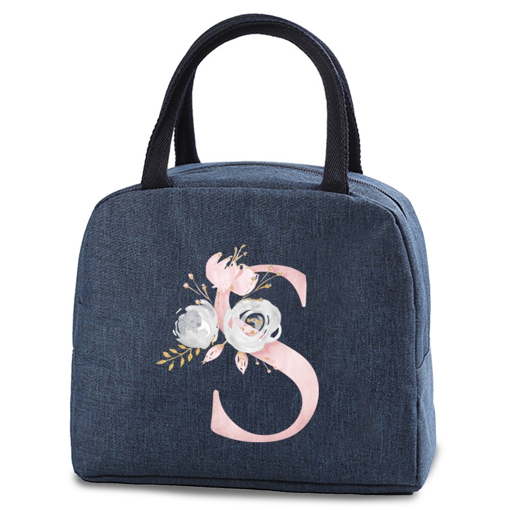 Saco térmico isolado almoço alimentos armazenamento sacos refrigerados zip piquenique tote carta rosa flor impressão fonte a b c d e bolsa: Vermelho