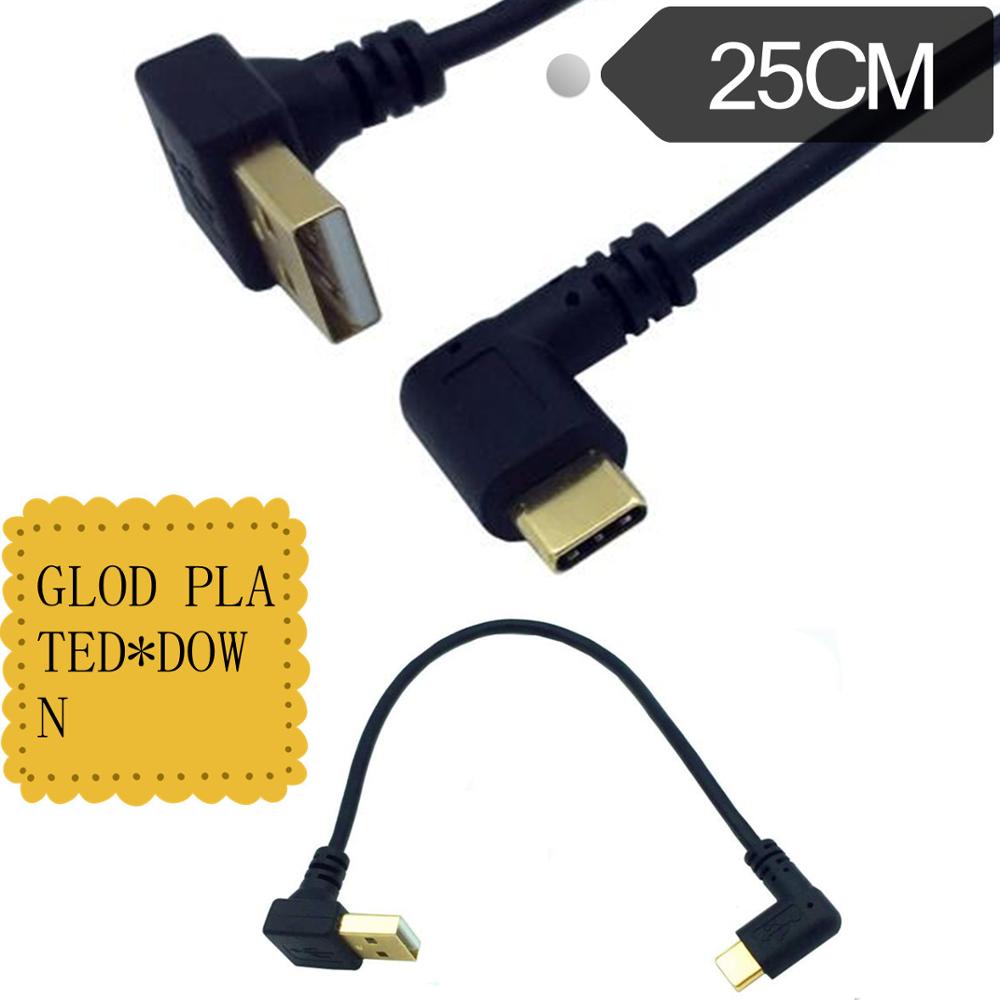 Vergulde Down Hoek USB2.0 (Type A) Male naar USB3.1 (Type-C) mannelijke Links & Rechts Hoek USB Data Sync & Charge Kabel Connector;