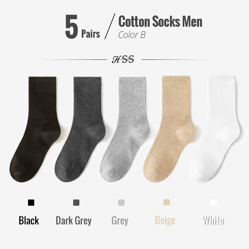 5/10 paires 95% coton peigné chaussettes hommes robe d'affaires chaussettes longues doux respirant printemps été chaussette colorée pour homme 5 paires/lot: NOIR BLEU