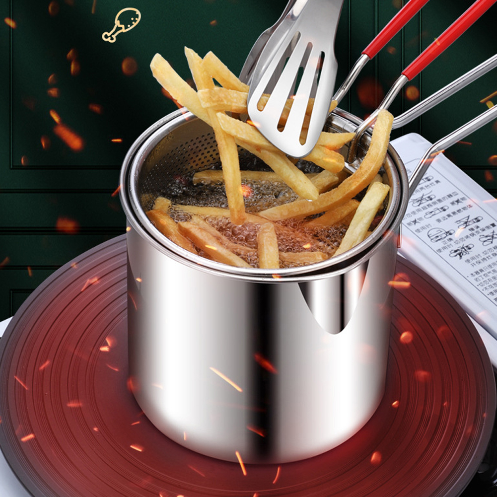 Freidora profunda de 1200ML con cesta de colador, olla de cocina portátil, olla de acero inoxidable 304 para freír Tempura, patatas fritas, pollo