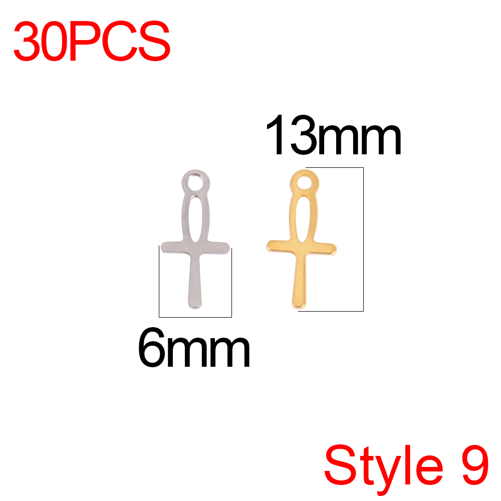 30pcs/lot Stainless Steel Cross Charms DIY Cross Pendants Religious Faith Charms For Jewelry Making bracelet necklace earrings: Gold / Light Yellow Color