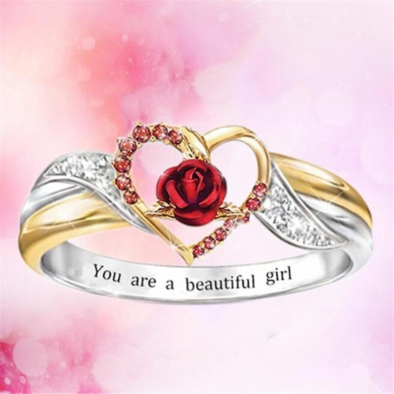 Klassische liebe zwei-Tonne Rose blume frauen Ring elegante Temperament bankett zubehör valentinstag: 9