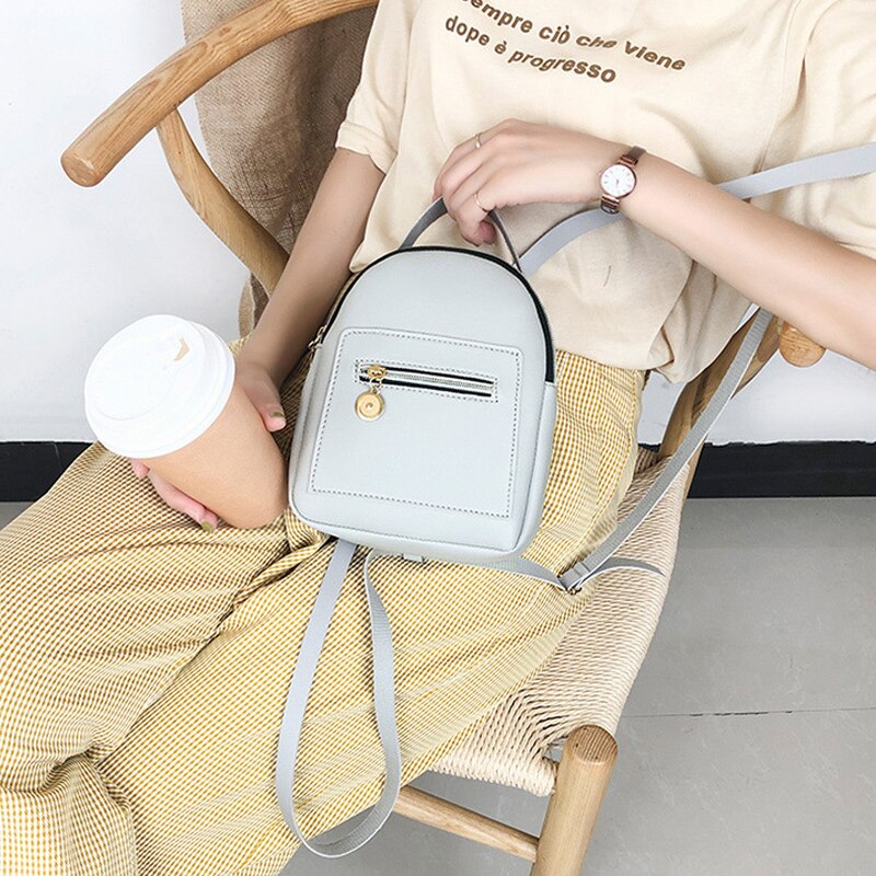 Women Backpack Bag Zipper Large Capacity PU Leather for Travel Mobile Phone