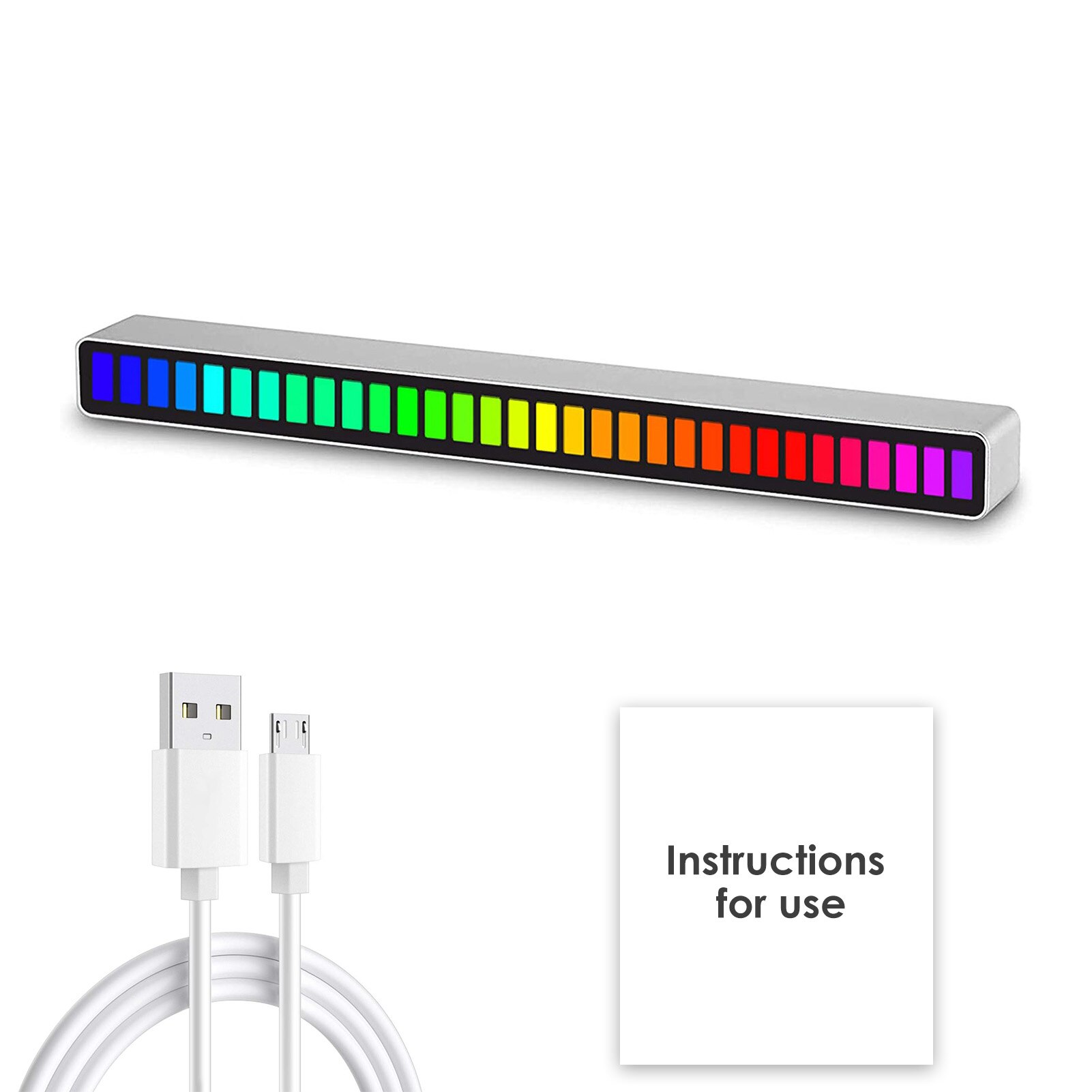 Barre d&#39;indicateur de spectre Audio, contrôle du son vocal, rvb pour voiture, coloré, rythme dynamique gris, micro usb, accessoires Audio