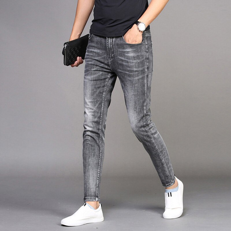 Denim jeans mænd & #39 ;s trendy mærke slanke fødder mænd & #39 ;s casual lange bukser koreansk stil sommer tynde røg grå pencil bukser