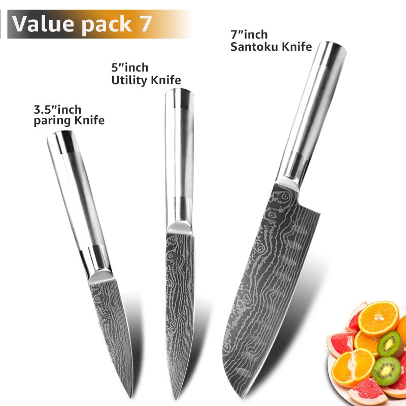 Knife Set Chef Santoku Japanese Knife 7CR17 440C High Carbon Stainless Steel Utility Bread Slicing Knives: Value Pack 7