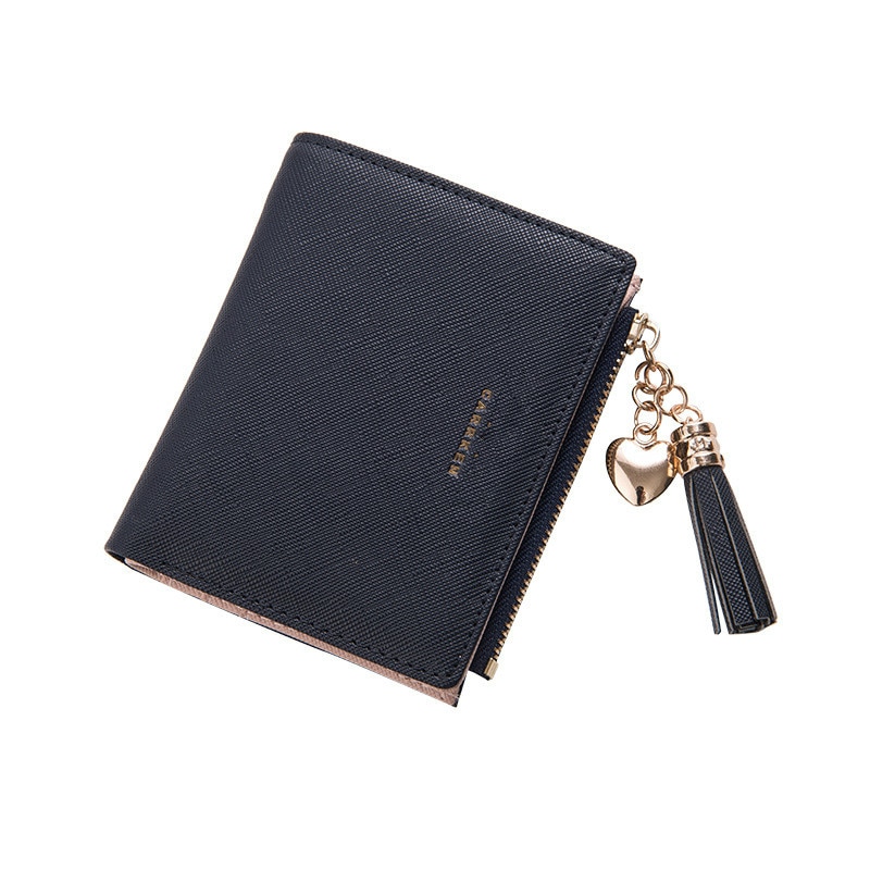 Kwastje Vrouwen Portemonnee Kleine Leuke Portemonnee Vrouwen Korte Lederen Vrouwen Portefeuilles Rits Portemonnees Portefeuillesubsidies Vrouwelijke Portemonnee Clutch: Black