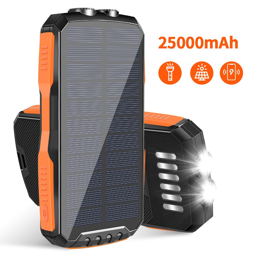 Portable Light Camping Mobile Power 25000 MA Solar Wireless Charging Pad Large Capacity Outdoor Waterproof Camping Flashlight