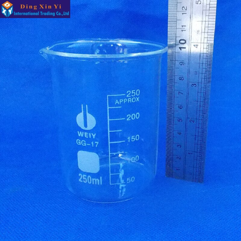250ml Niedrige Form Becher Chemie Labor Borosilikatglas Transparent Becher Verdickt mit auslauf 1PC