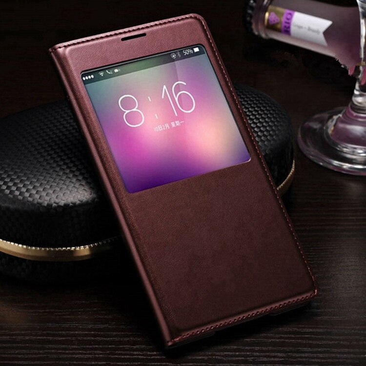 Slim Leather Flip Cover Case Voor Samsung Galaxy S5 S 5 I9600 Smart Sleep Wake Up View Telefoon Gevallen Voor s5 Met Waterdichte Chip: Wine Red