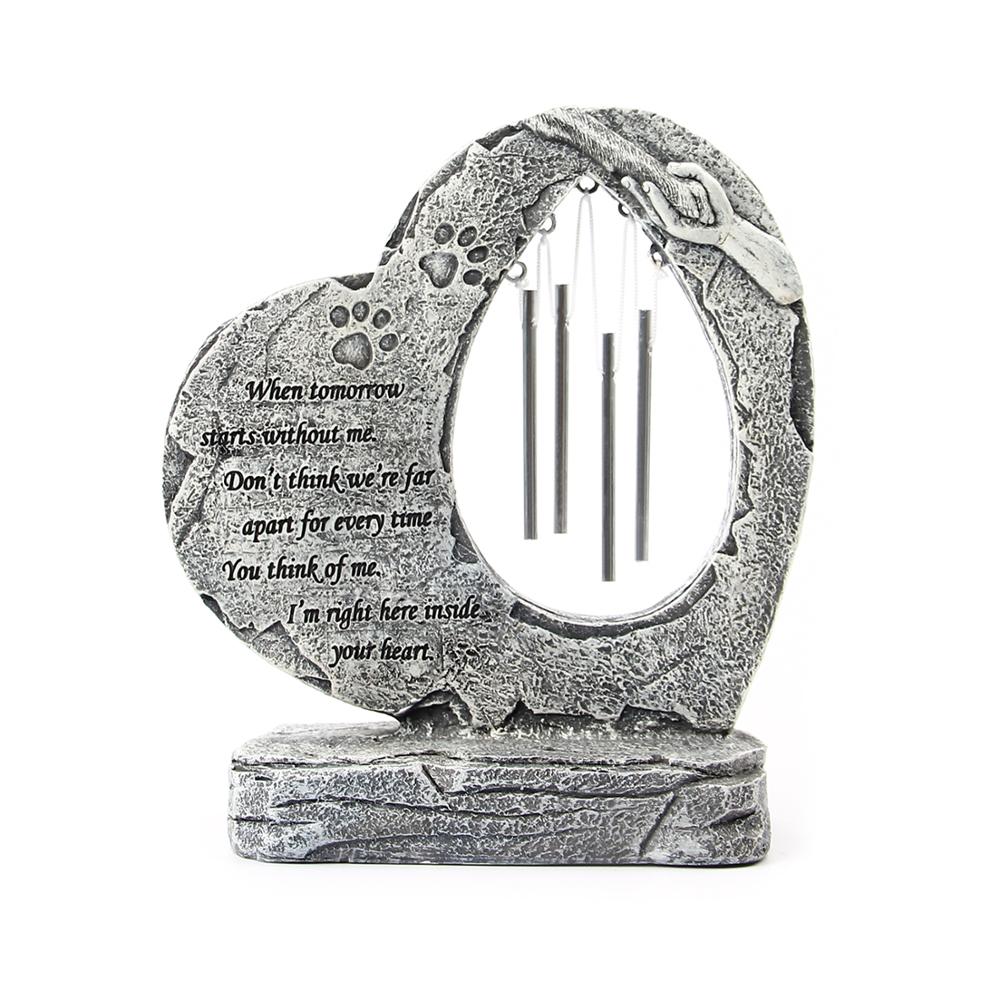 Puppy Tombstone Pet Memorial Stone Garden Pet Monument With Photo Frame Heart-Shaped Wind Chime For for Loss of Pet: Default Title