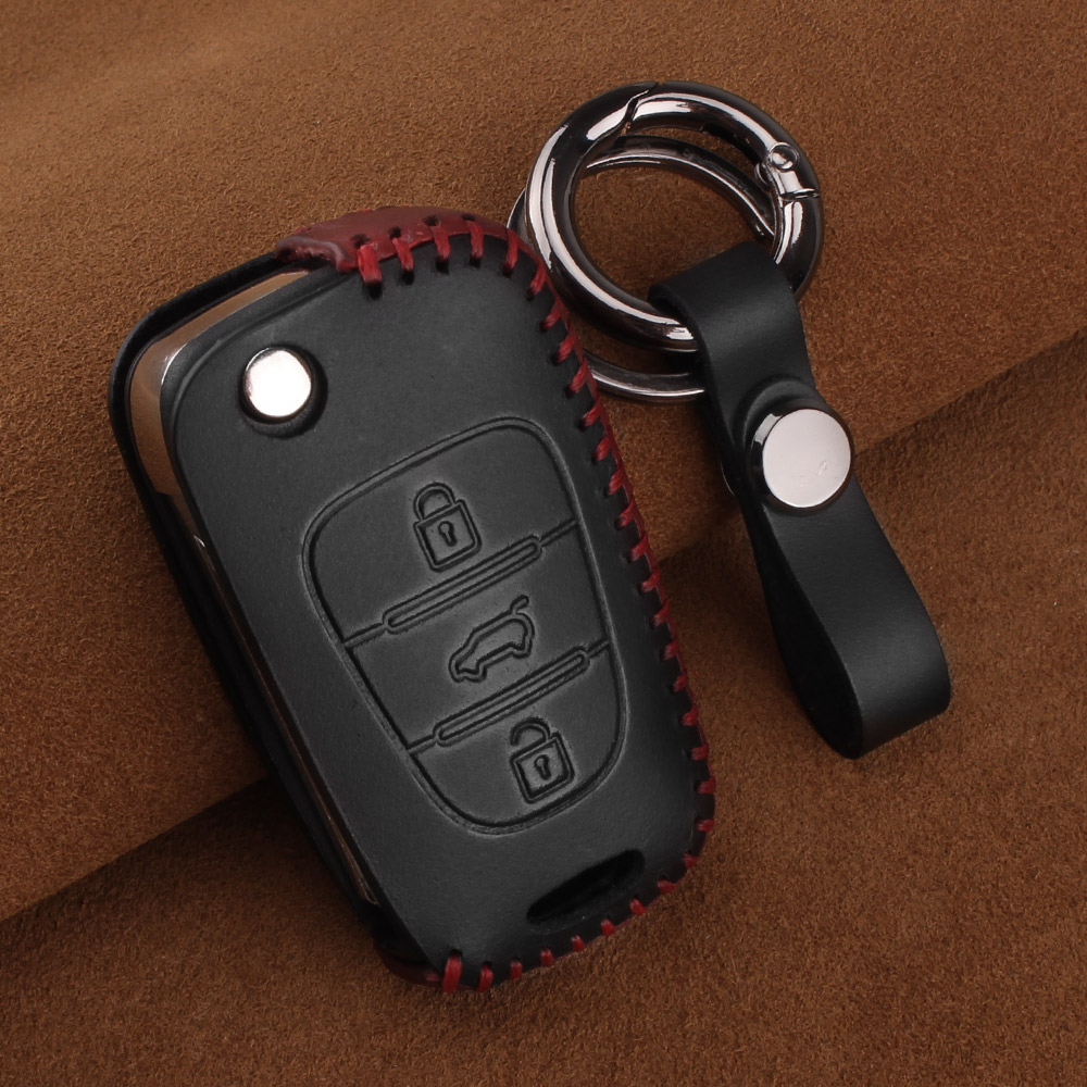 Keyyou läder för bilnyckel till hyundai  i20 i30 i40 ix25 creta  ix35 hb20 solaris elantra accent för kia  k2 k5 rio sportage: Svart