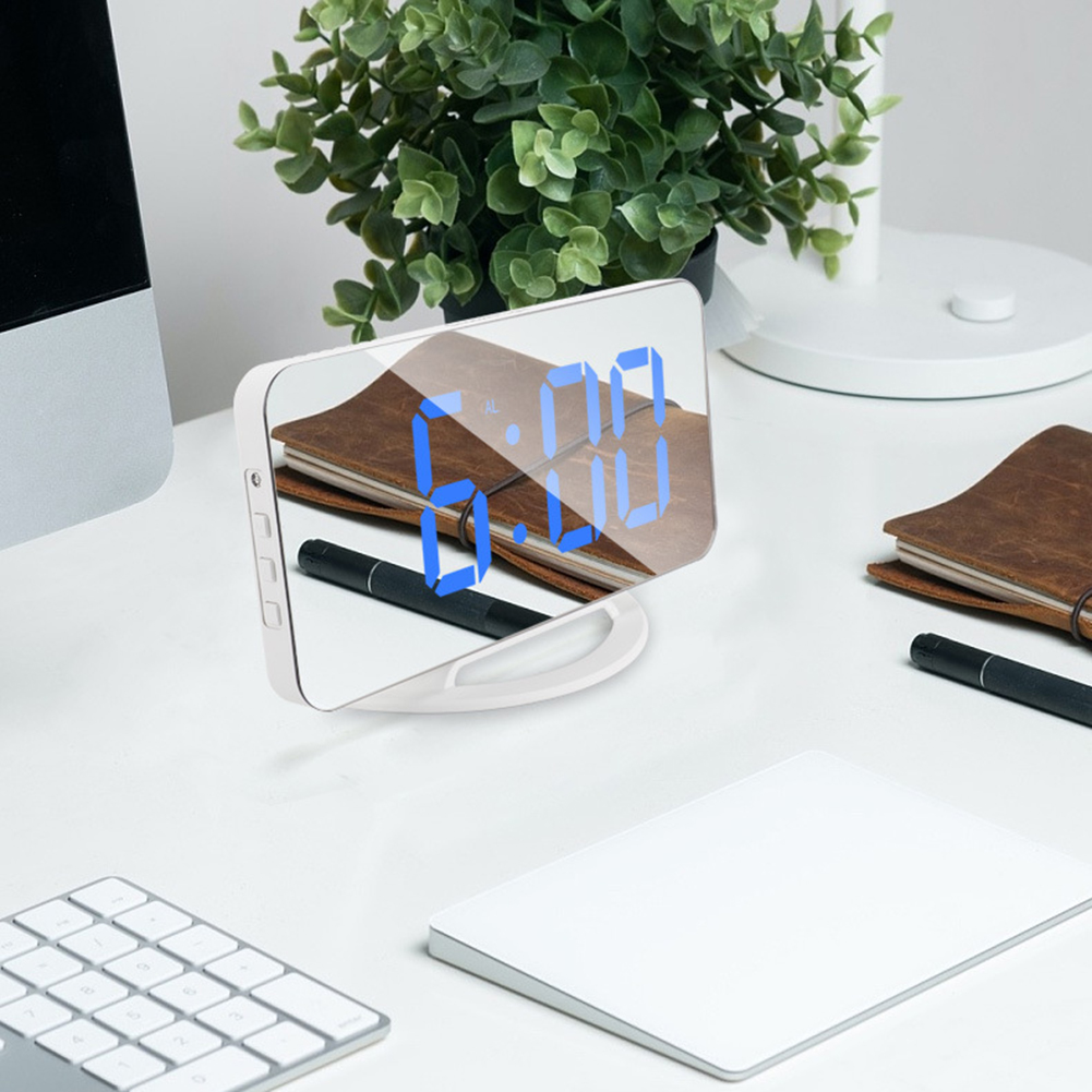 3Levels Multifunctional LED Screen Mirror Digital Display Wake Up Clock Desktop Automatic Photosensitive Electronic Alarm Clock