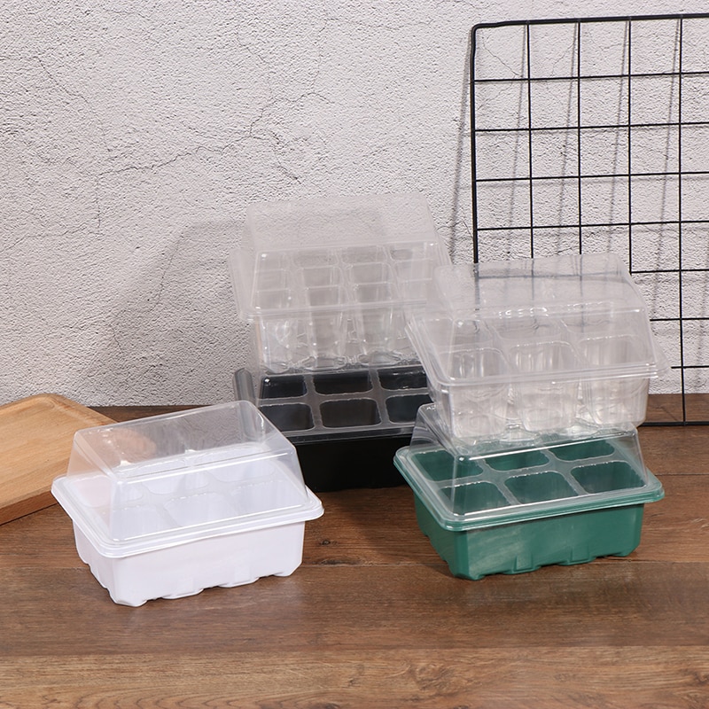 Nursery Pots Planting Seed Tray Kit Plant Germination Box with Dome and Base Garden Grow Box Gardening Supplies 6/12 Plastic