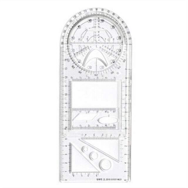 Multifunctional Drawing Ruler Geometric Angle Circle Maker Drawing Template Measuring Ruler School Office Architecture Supplies: Transt-Junior School