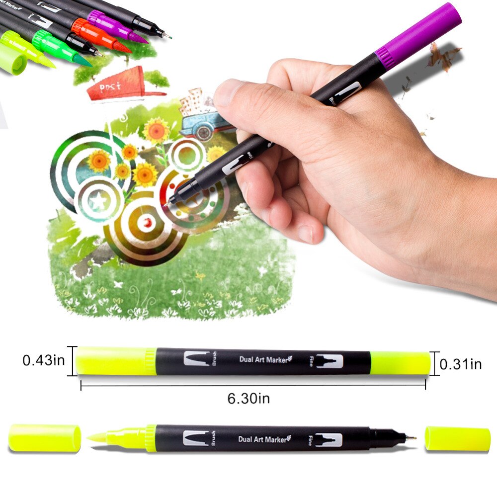 100 Colours Watercolour Brush Pen 2mm Brush Tip and 0.4mm For Fine Tip Dual Tip Art Markers for Adult Colouring Drawing Painting