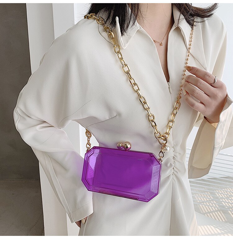 Transparent Acrylic Chain Party Clutch Evening Bag Luxury Women Purses and Handbags Chic Bag Shoulder Crossbody Bag