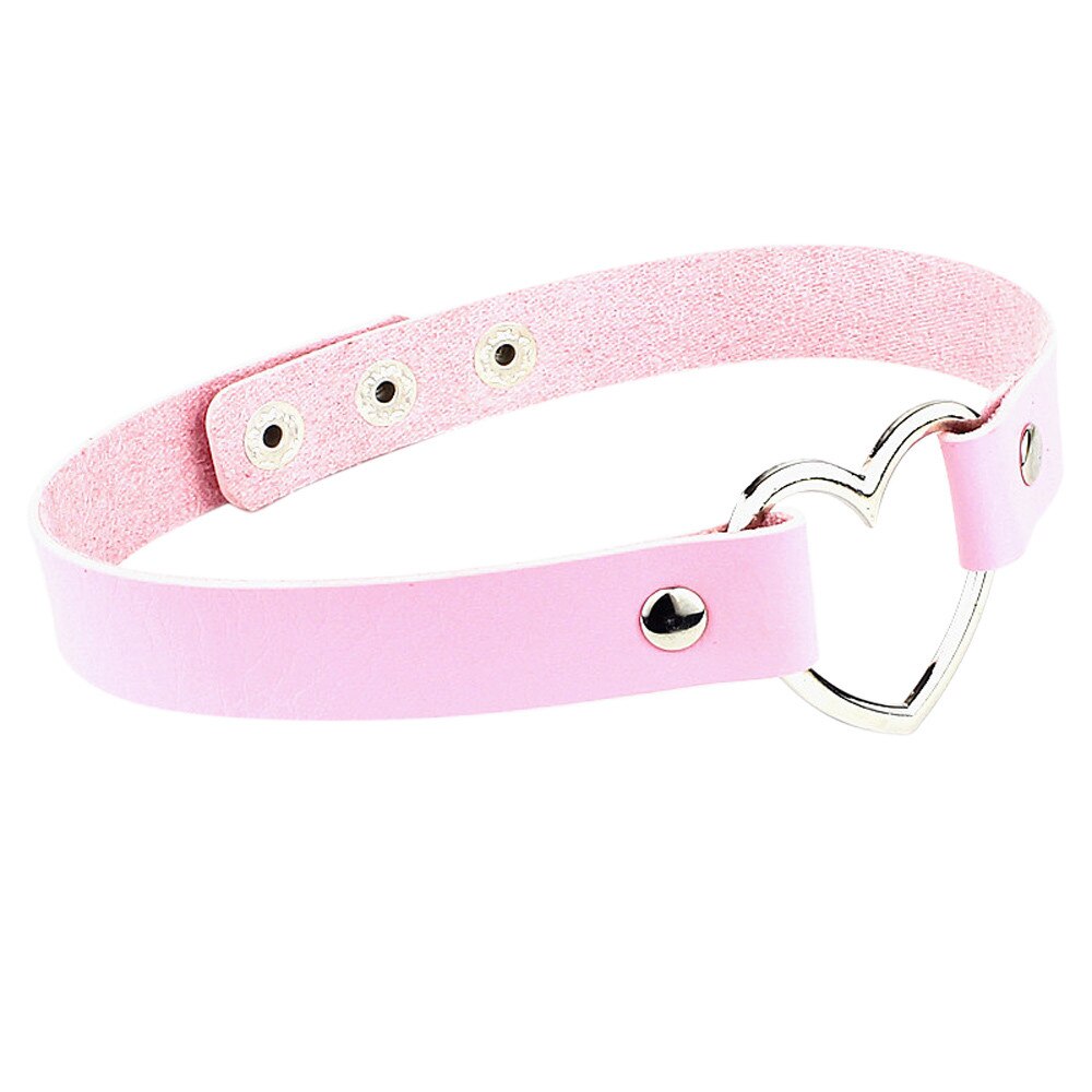 1 Stück Choker Halskette Punk Leder Hals Kette Kragen Herz Liebe Schmuck Weibliche Hals Schlüsselbein Kette Schmuck @ 3: Pink