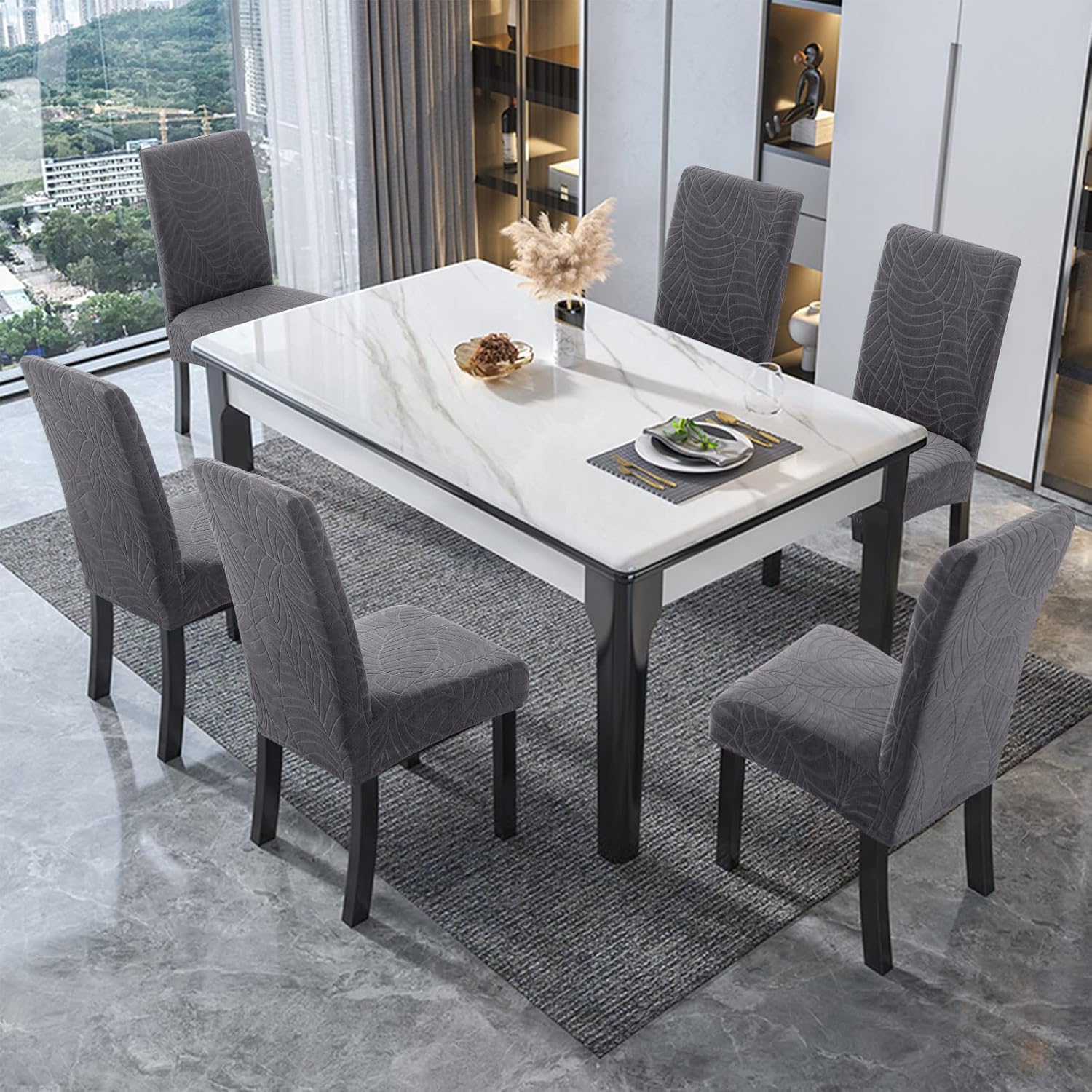 Jacquard Chair Cover for Dining Room Stretch Jacquard Dining Chair Cover Slipcover Elastic Spandex Kitchen Chair Cover